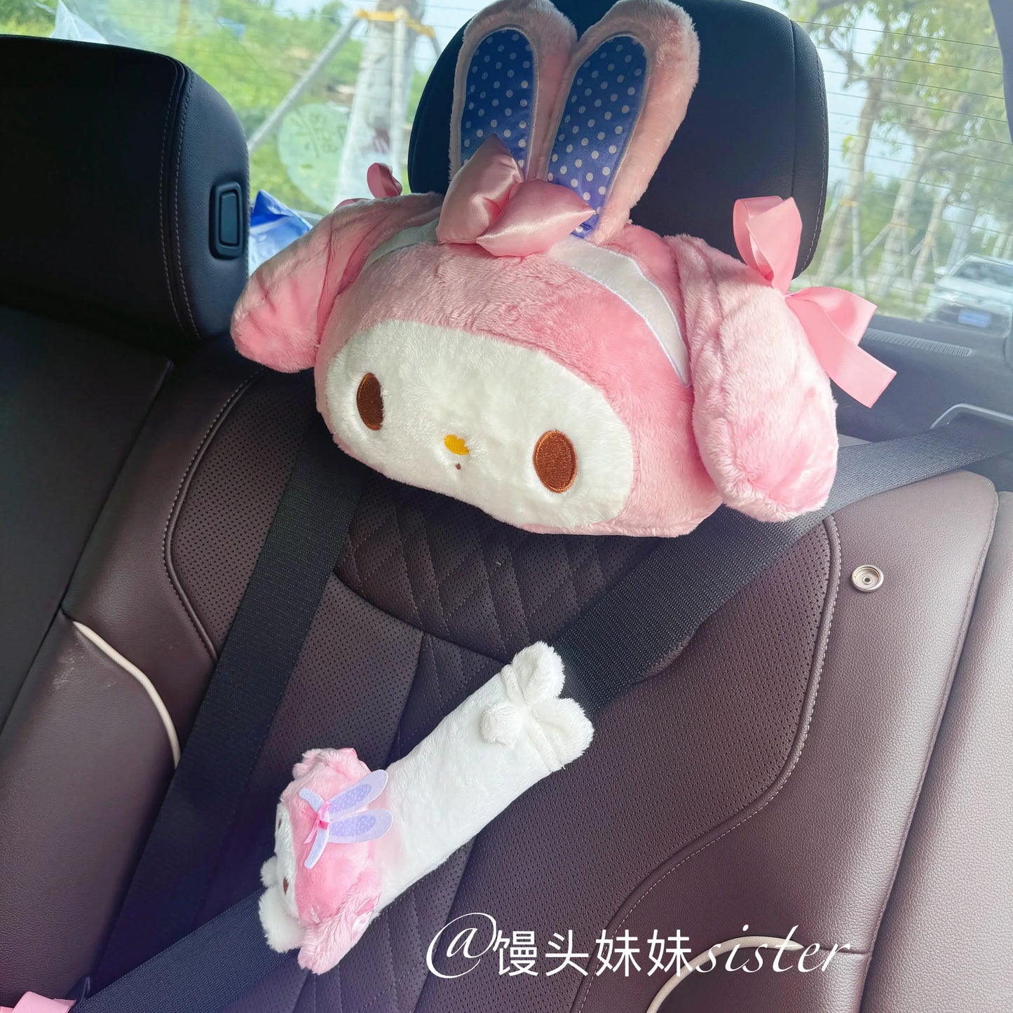 Sanrio Sweet Girl My Melody Back Cushion Headrest Seat Belt Cover Stuffed Anime Cuddly Pillow Sofa Bed Home Decor Xmas Gifts