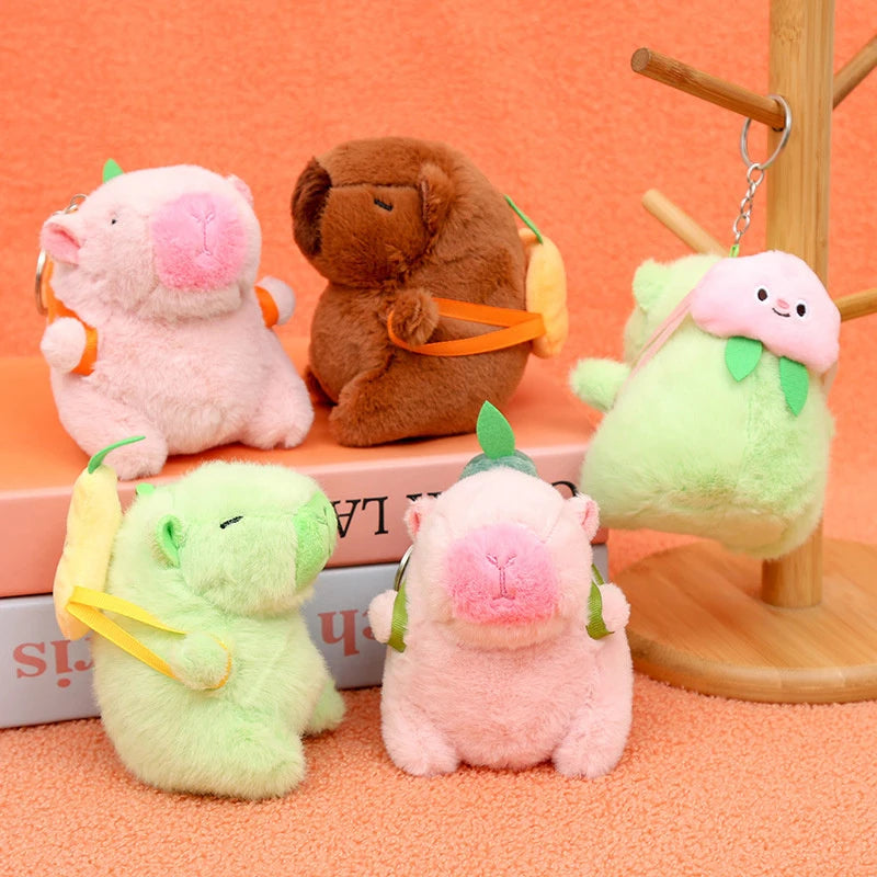 Cute Capybara Plush Toy Doll Keychain Stuffed Animals Capibara With Fruit Backpack Pendant Keyring Birthday Christmas Gift