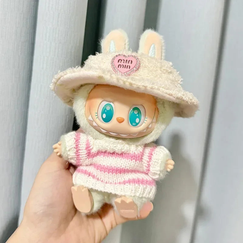 Mini Doll'S Clothes Outfit Accessories For Labubu V1 V2 Idol pink and white striped sweater cup set Clothing