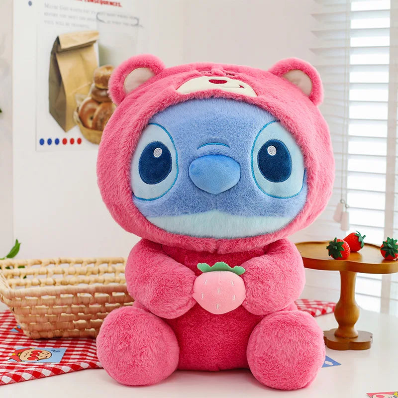 20/30cm Disney Stitch Plush Toy Strawberry Bear Style Stitch Children's Christmas Pillow Doll Batch Anime Pillows Doll