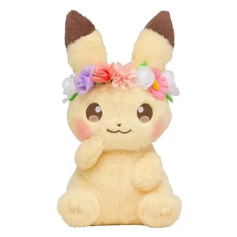 Pokemon Plush Japanese Pikachu Ibu Spring Festival Easter wreath wearing flower Ibu wreath Pikachu toy doll plush toy plush doll