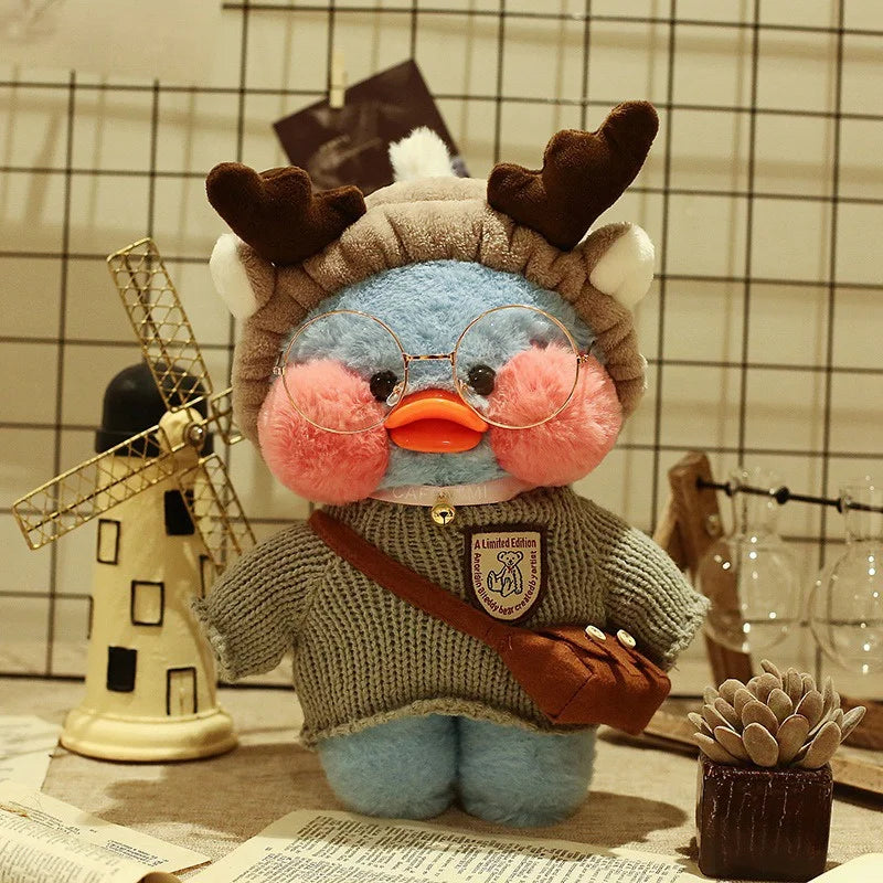 30cm Cute Cafe Blue Duck Stuffed Plush Animals Toy Wear Glasses And Clothes Soft Doll Girl Birthday Creative Gift For Children