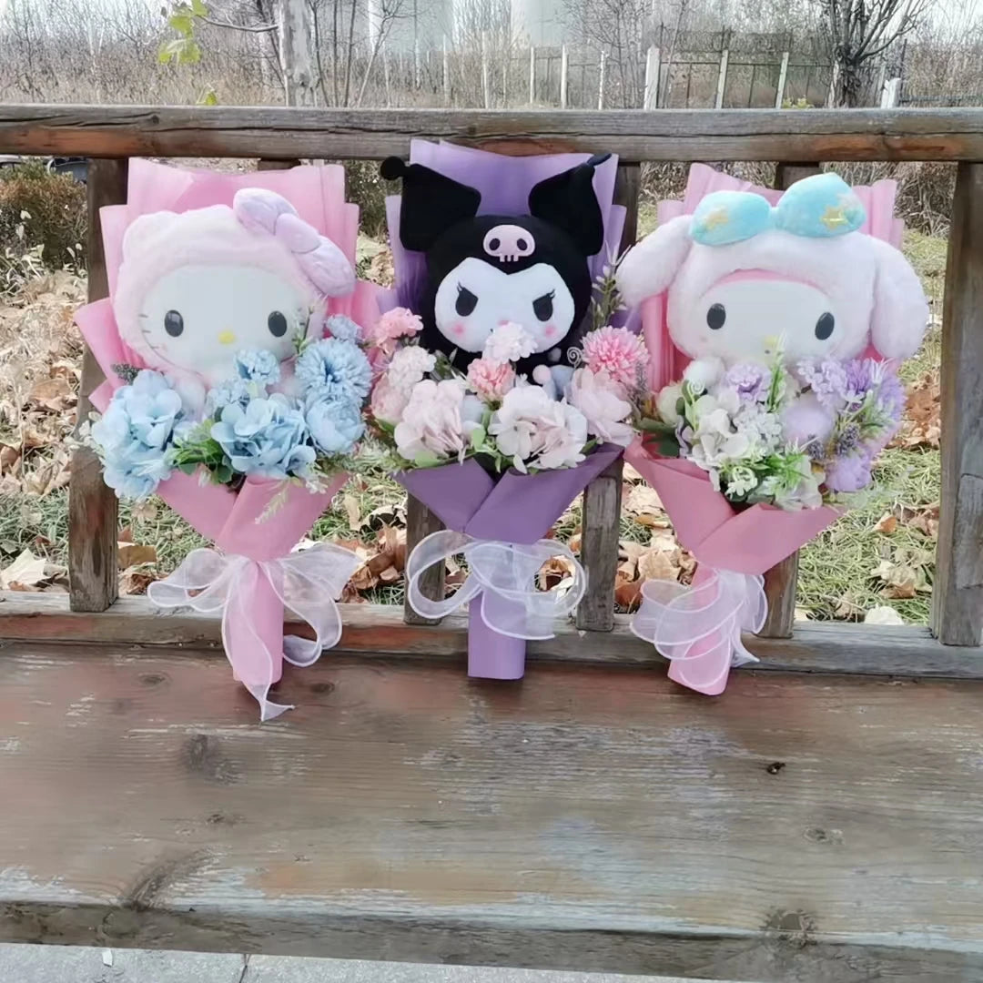 Hello Kitty Kuromi My Melody Plush Bouquet Cinnamoroll Sanrioed Anime Doll Toy Valentine's Day Christmas Graduation Holiday Gifs