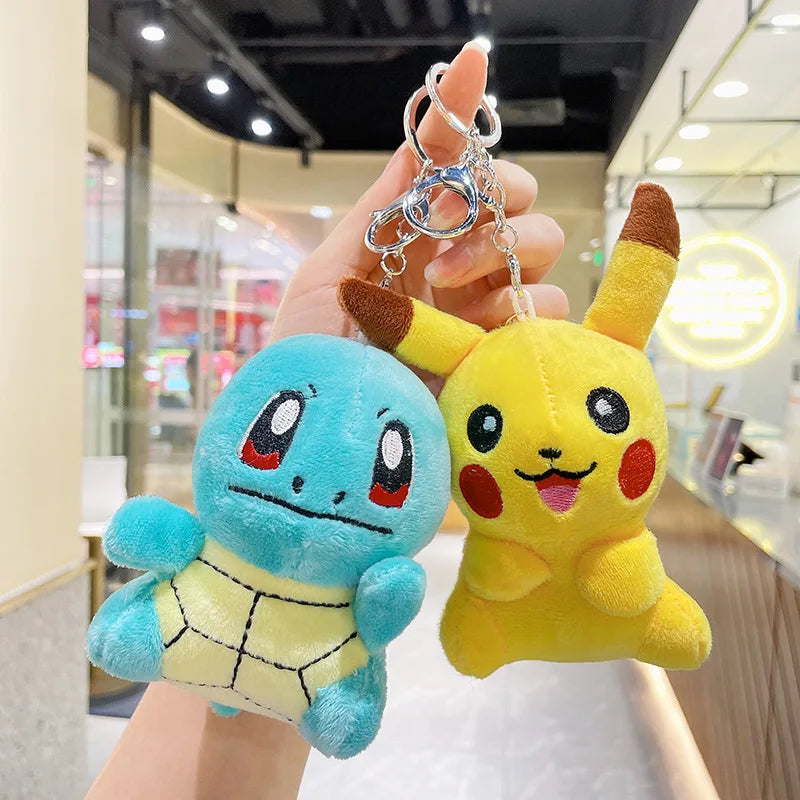 Anime Pokemon Plush Doll Keychain Pikachu Psyduck Squirtle Soft Stuffed Key Ring Cartoon Plushies Bag Pendant Gift Kids Toys