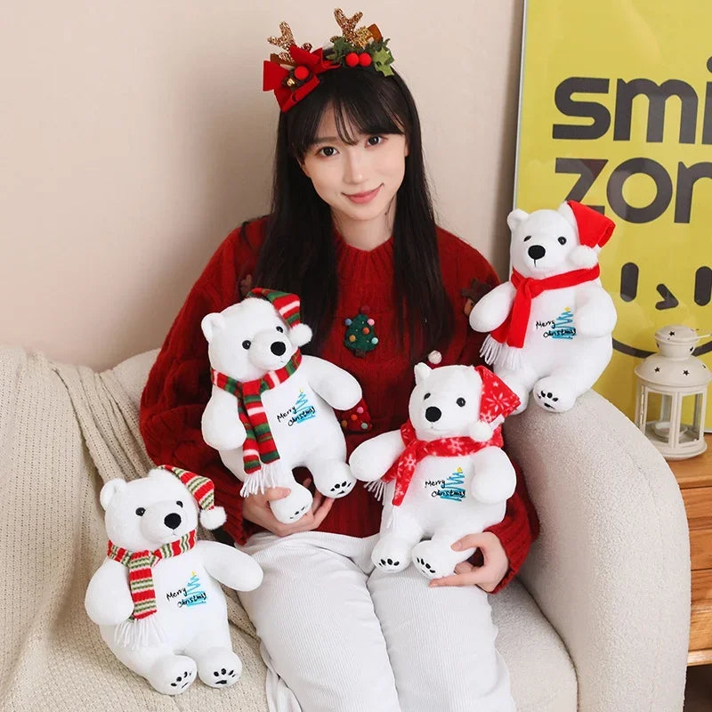 25/33CM Hot Sale Polar Bear Plush Toy Bear with Cute Christmas Scarf Doll Glacier Animal White Send Children Birthday Gifts