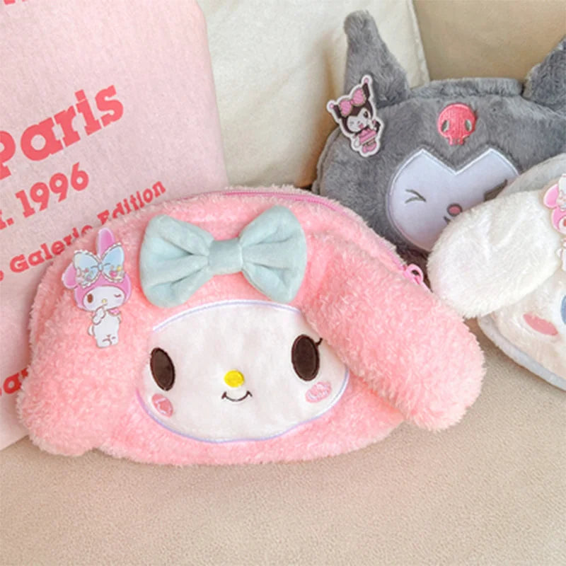 Sanrio Melody Cinnamoroll Fashionable Latest Pink Plush High Aesthetic Girl's Heart-shaped Pencil Case With Large Capacity