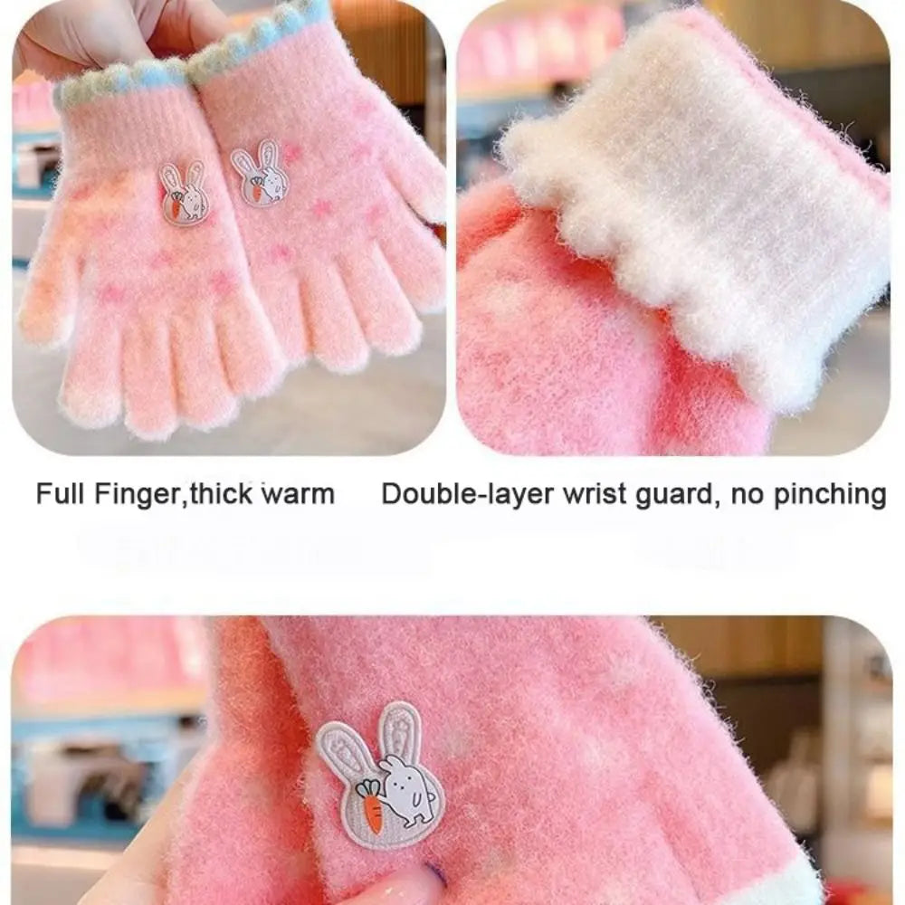 New Cute Cartoon Kids Knitted Gloves Plush Thickened Children Full Fingers Gloves Winter Warm Outdoor Sports Windproof Gloves