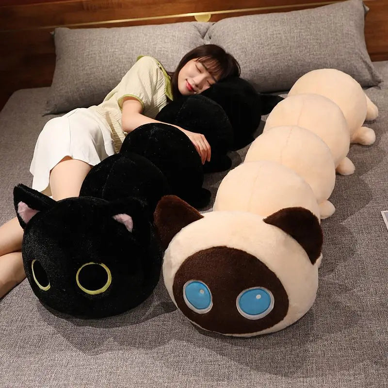 130cm Funny Soft Caterpillar Cat Plush Pillow Sofa Cushion Kawaii Plush Toy Stuffed Cartoon Animal for Girls Lovely Gift