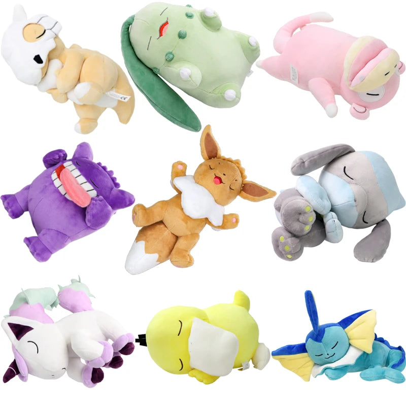 Kawaii Pokemon Sleeping Gengar Eevee Cubone Chikorita Soft Plush Toys Cute Anime Lucario Vaporeon Charmander Peluche Dolls Gifts