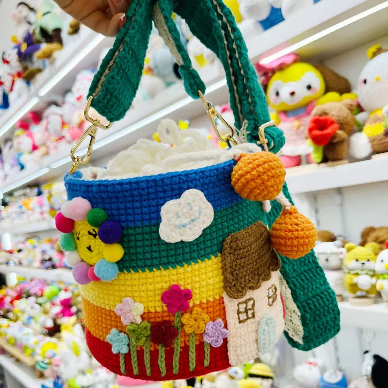 Bucket Bag Knitted Yarn Cute Shoulder Bag Student Backpack Pendant Trendy Fashion Birthday Gift Wholesale Cross Body Bag Cute