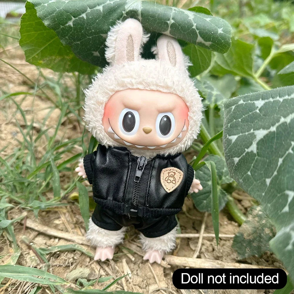 17cm Mini Plush Doll'S Clothes Outfit Accessories For Korea Kpop Exo Labubu Idol Dolls Leather jacket JK set Clothing Gift