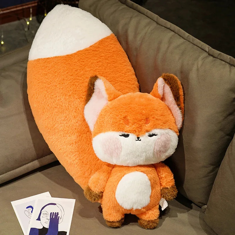 60cm Chubby Lovely Plush Fox With Long Tails Toys Soft Stuffed Animals Orange Fox Dolls Baby Kids Sleep Dolls Room Pillow