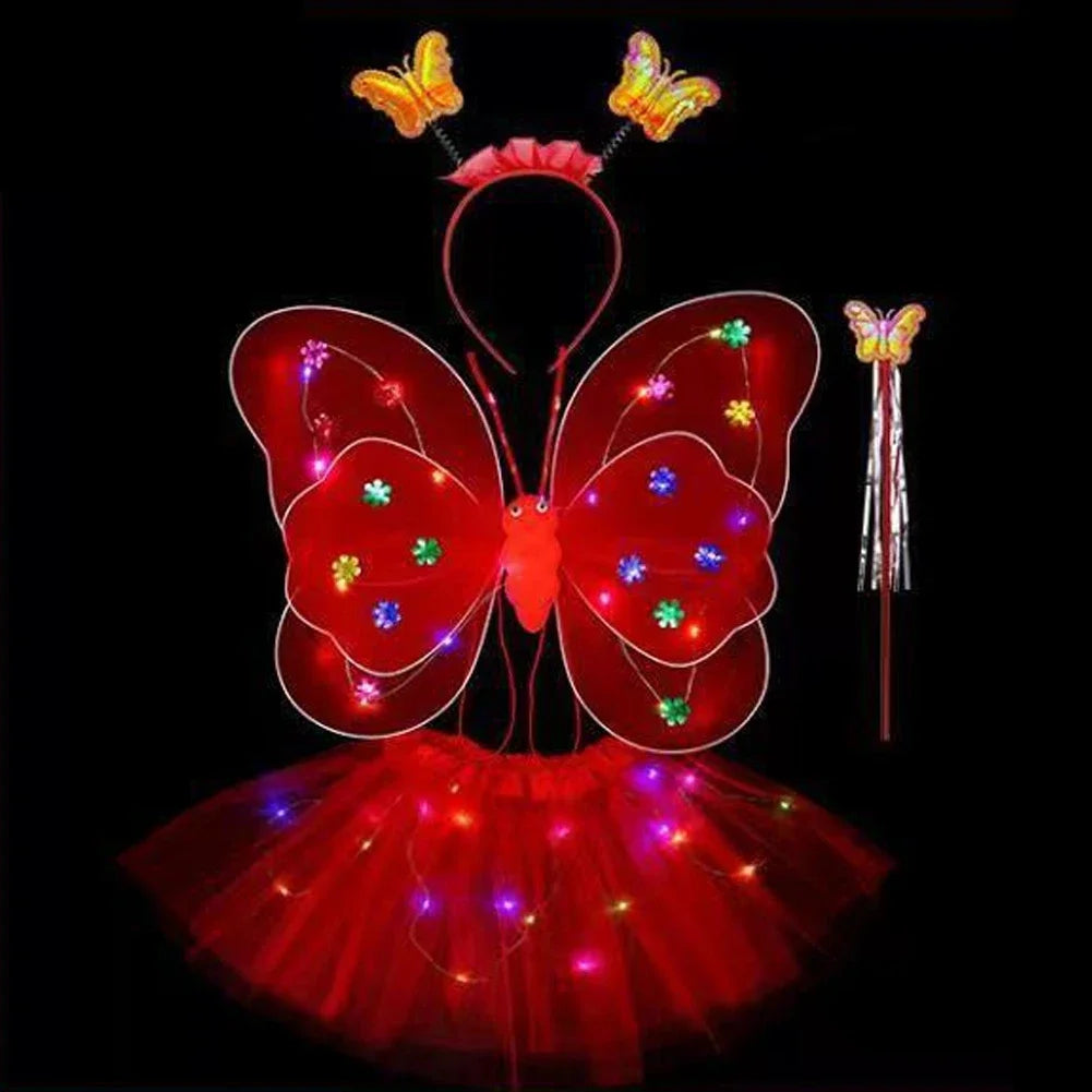 3/4Pcs/Set Double Layers Girls Led Flashing Light Fairy Butterfly Wing Wand Headband Costume Toy Gift Halloween Decoration