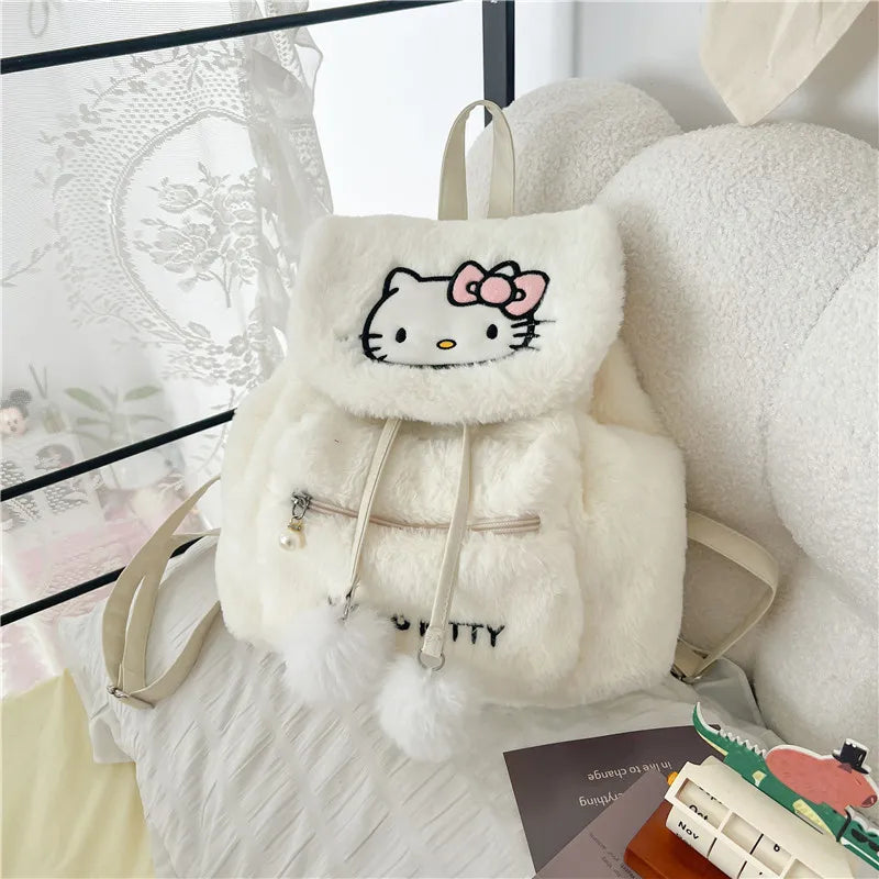 Anime Sanrio Hairy Backpack Kuromi School Bag Hello Kitty Plush Bag My Melody Student Bag Girls Handbag Kids Toys Birthday Gifts