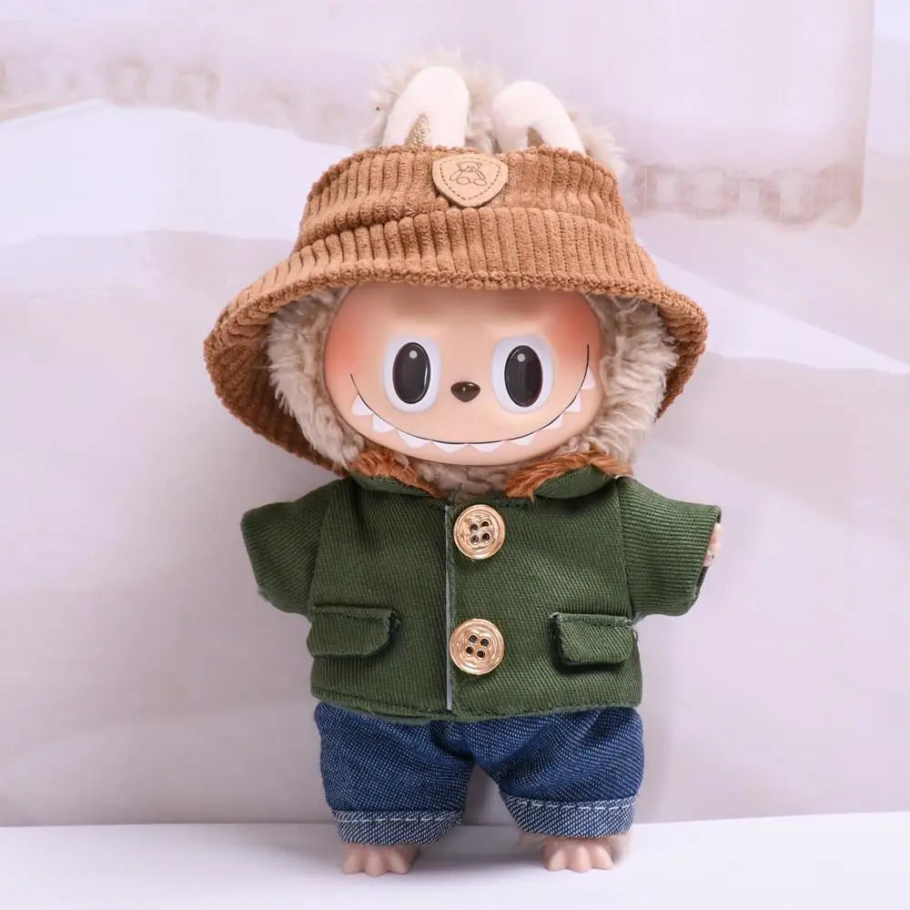 17cm Mini Plush Doll'S Clothes Outfit Accessories For Korea Kpop Exo Labubu Idol V1 V2 Green coat hat set Clothing Gift