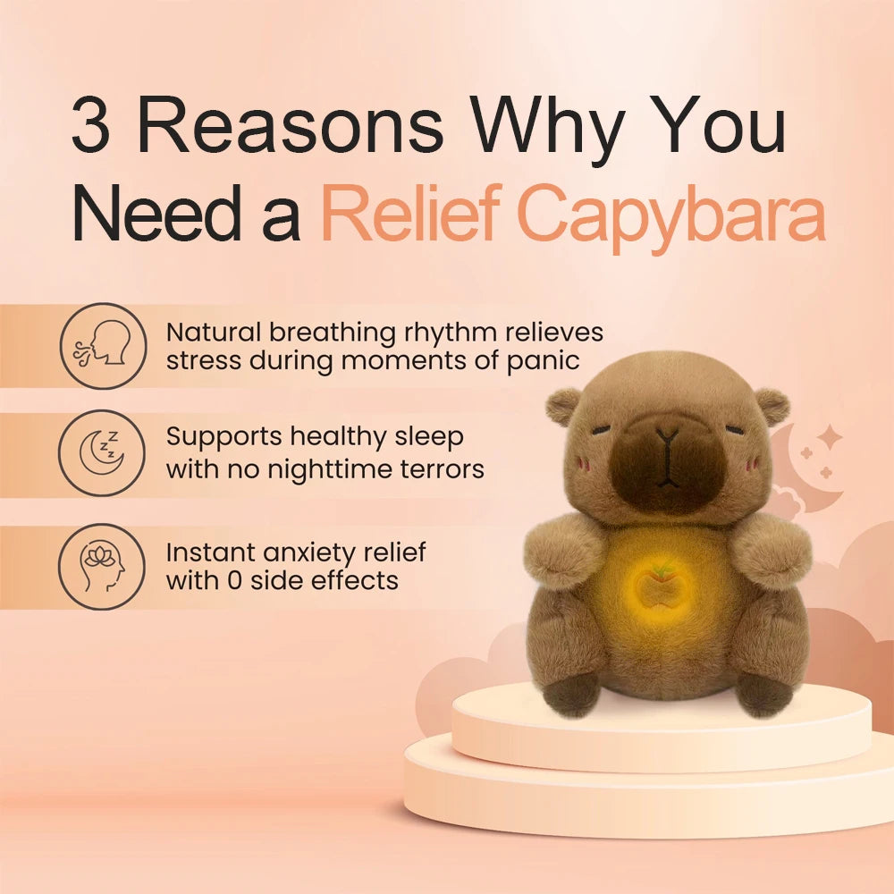 4 MODES Original Sleeping Time Baby Breathing Anxiety Relief Capybara Sensory Toys with Hug Stuffed Plush Capybara and Otter Toy