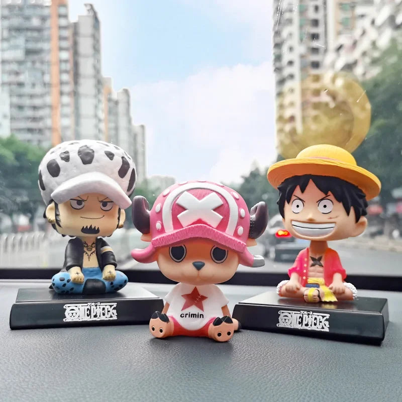 One Piece Luffy Zoro Sanji Bobblehead Toys Anime Figure Q Ver. Chopper PVC Car Decoration Collectible Handmade Model Xmas Gifts