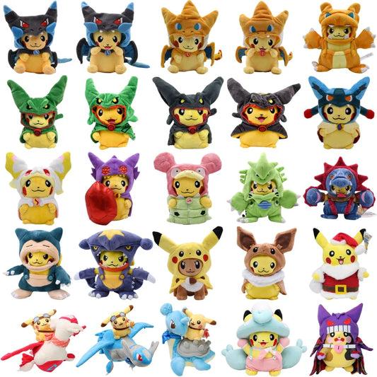 Pokemon Pikachu Cosplay Plush Toys Charizard Snorlax Garchomp Tyranitar Hydreigon Anime Eevee Lapras Morpeko Peluche Doll Gifts