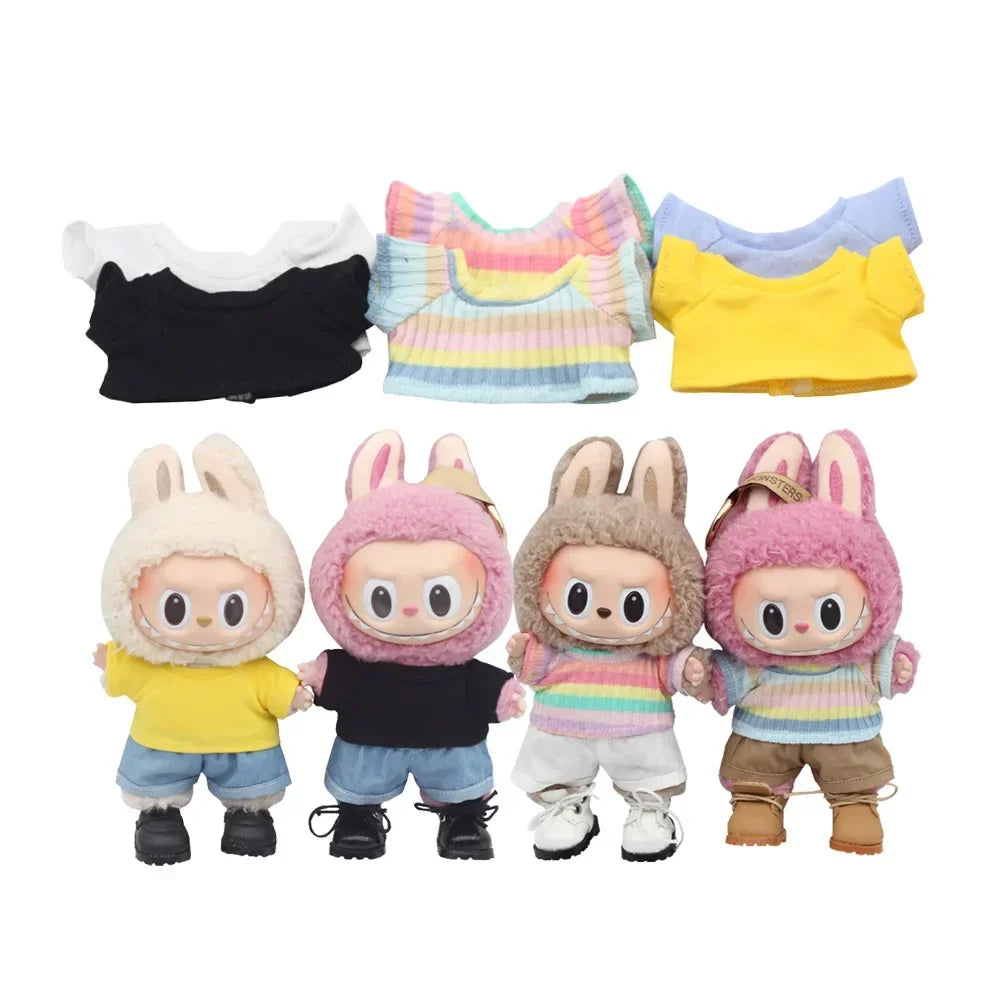 Doll Clothes Outfit Accessories For Korea Kpop Exo 15-17cm Labubu Idol Dolls 10cm cotoon doll T-shirt denim shorts set Clothing