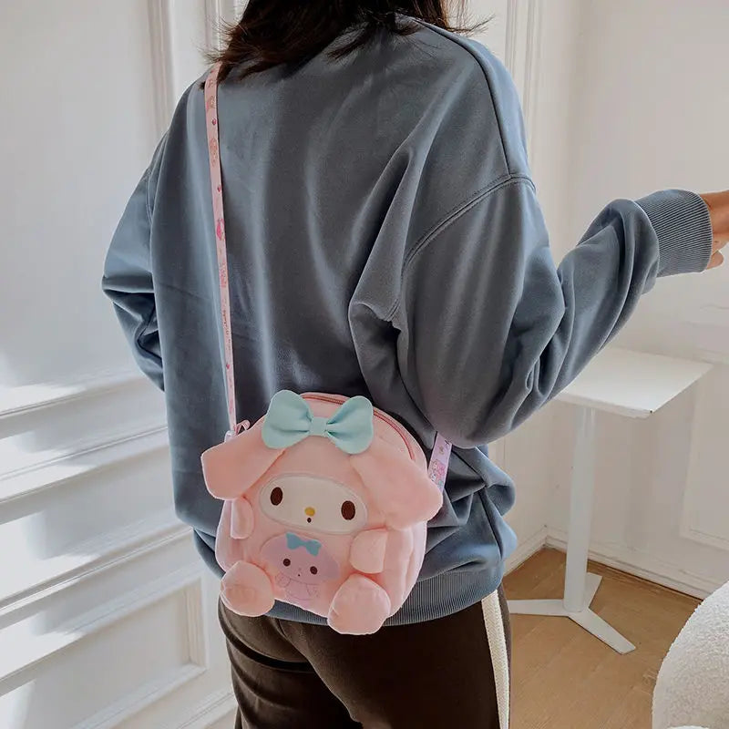 Kawai Sanrio Backpack Cute Kuromi Cinnamoroll Pompompurin My Melody Cute Plush Toy Mobile Phone Bag Girl Christmas Birthday Gift