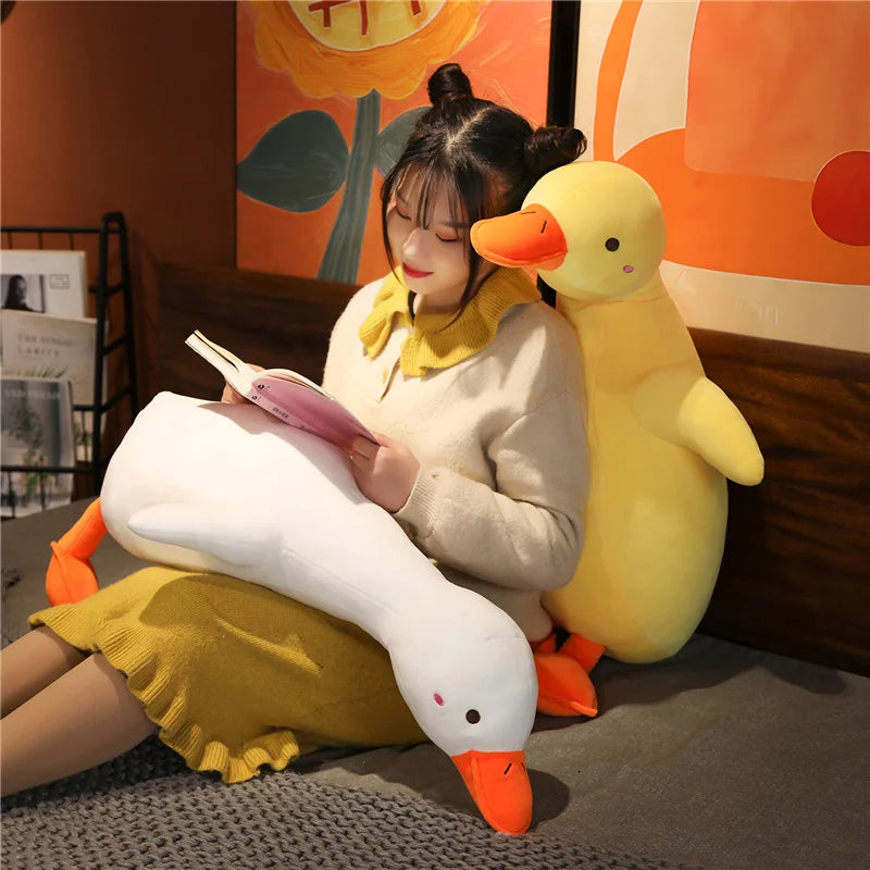 Cute Soft White Goose Huggable Throw Pillow Comfortable Yellow Duck Plush Toy Back Cushion Decorative Pillow For Sofa Bed Gifts