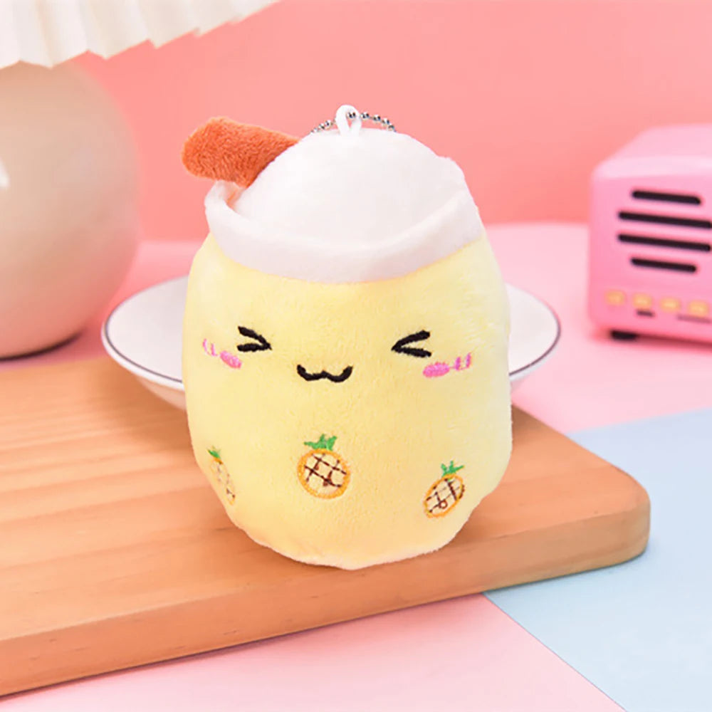 Cute keychain pendant mini simulation fruit milk tea cup plush toy to send holiday gifts