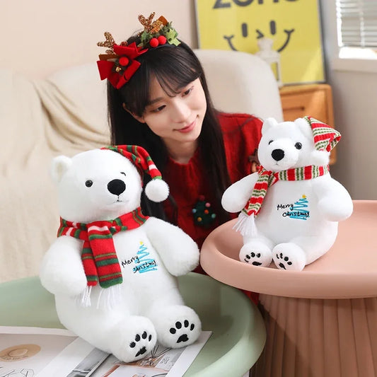 25/33CM Hot Sale Polar Bear Plush Toy Bear with Cute Christmas Scarf Doll Glacier Animal White Send Children Birthday Gifts