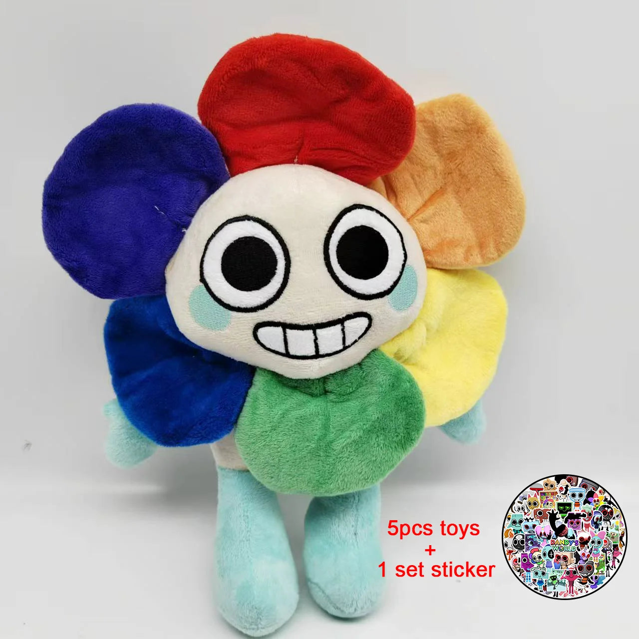 TreasuringU 5PCS Dandy's World Plush Toys with Stickers Dandy World Scrap Stuffed Doll Horror Game Goob Pebble Plushie Christmas