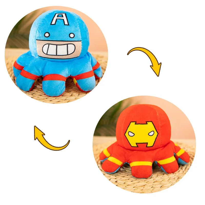 Marvel Plush Doll Avengers Spiderman Iron Man Captain America Hulk Thanos Octopus Plush Cartoon Toy That Can Be Flipped Kid Gif