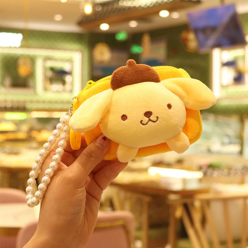 Kawaii Sanrio Doll Plush Bag Keychain Cinnamoroll Melody Pom Pom Purin Kuromi Wallet Cute Coin Purse Pendant Gifts For Girls