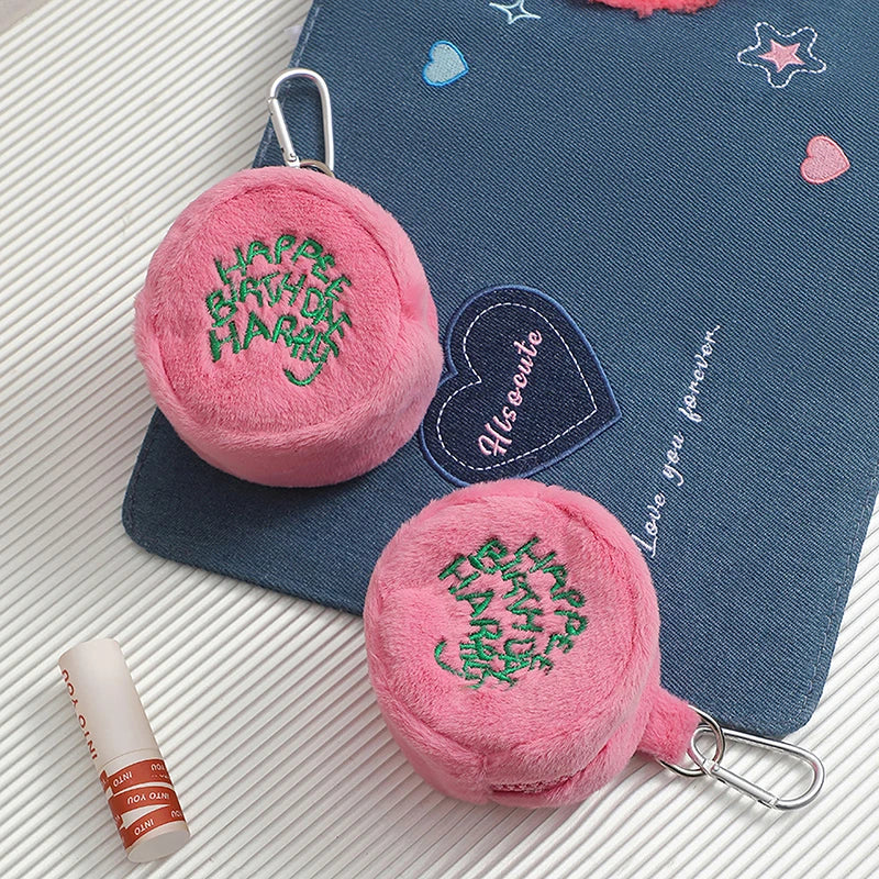 Pink Mini Coin Potters Purse Earphone Cord Storage Bag Kawaii Spot Cute Plush Harries Portable Purse Coin Pouch Cake Bag