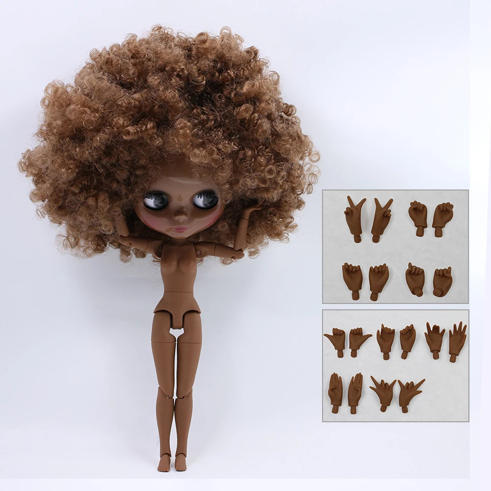 ICY DBS Blyth doll 1/6 bjd toy joint body dark skin afro hair 30cm doll  anime girls