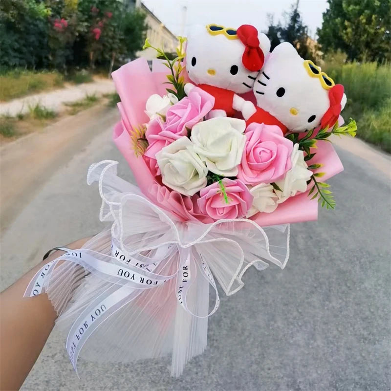 Anime Hello Kitty Sanrio Plush Doll Bouquet  Kawaii Angel KT Cat Plushies Stuffed Toy Christmas Valentine's Day New Year Gift