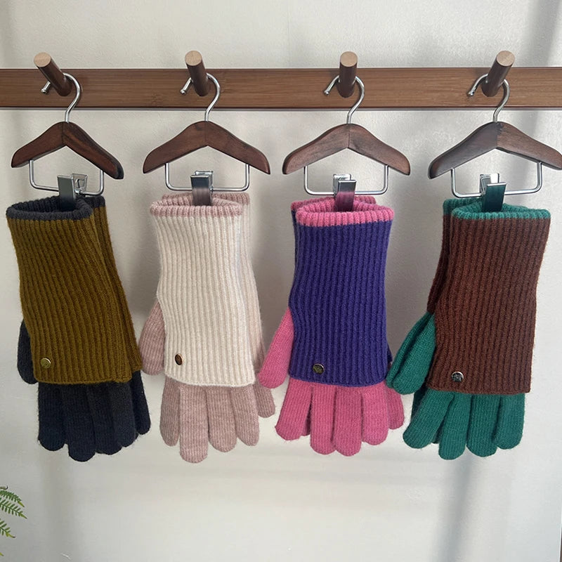 Ins Cute Touch Screen Gloves Women Winter Thicken Warm Plush Gloves Full Finger Outdoor Skiing Cycling Fleece Gloves