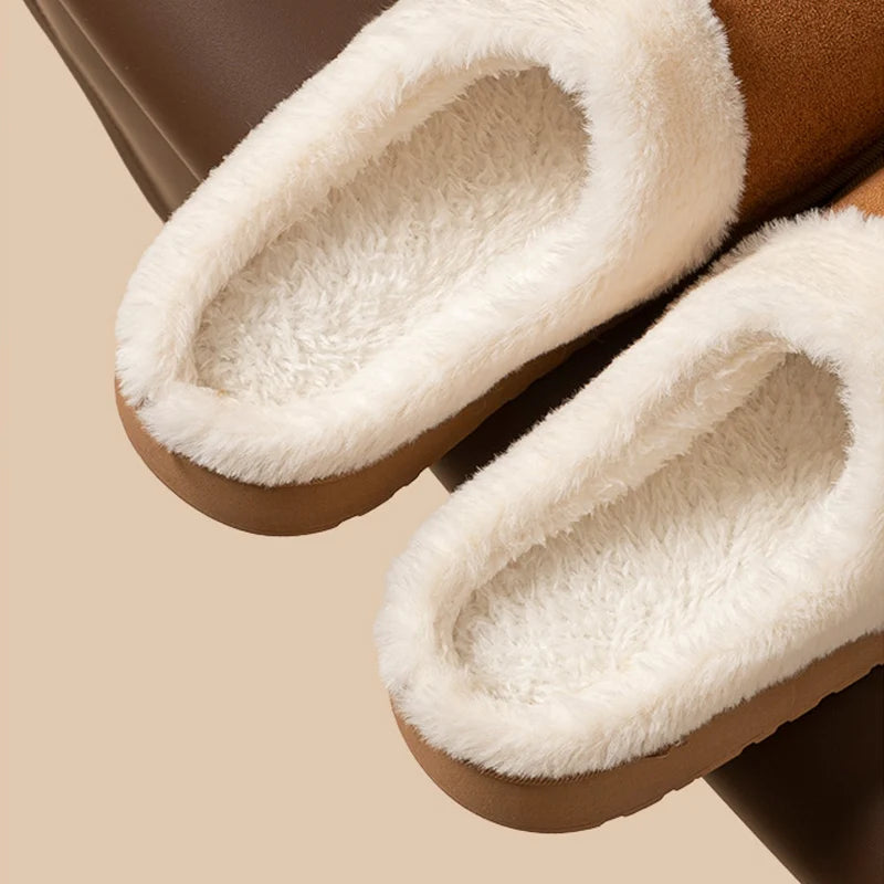 Winter Warm Flat Fur Slippers Women Faux Suede Fluffy Furry Home Slides Couples Comfort Non Slip Indoor Floor Cotton Shoes