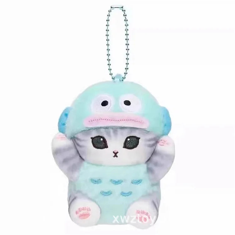 Kawaii Sanrio Plush Keychain Pendant Cartoon Mofusand Shark Cat Cross-Dressing Hello Kitty Kuromi doll stuff Backpack Decor Toys