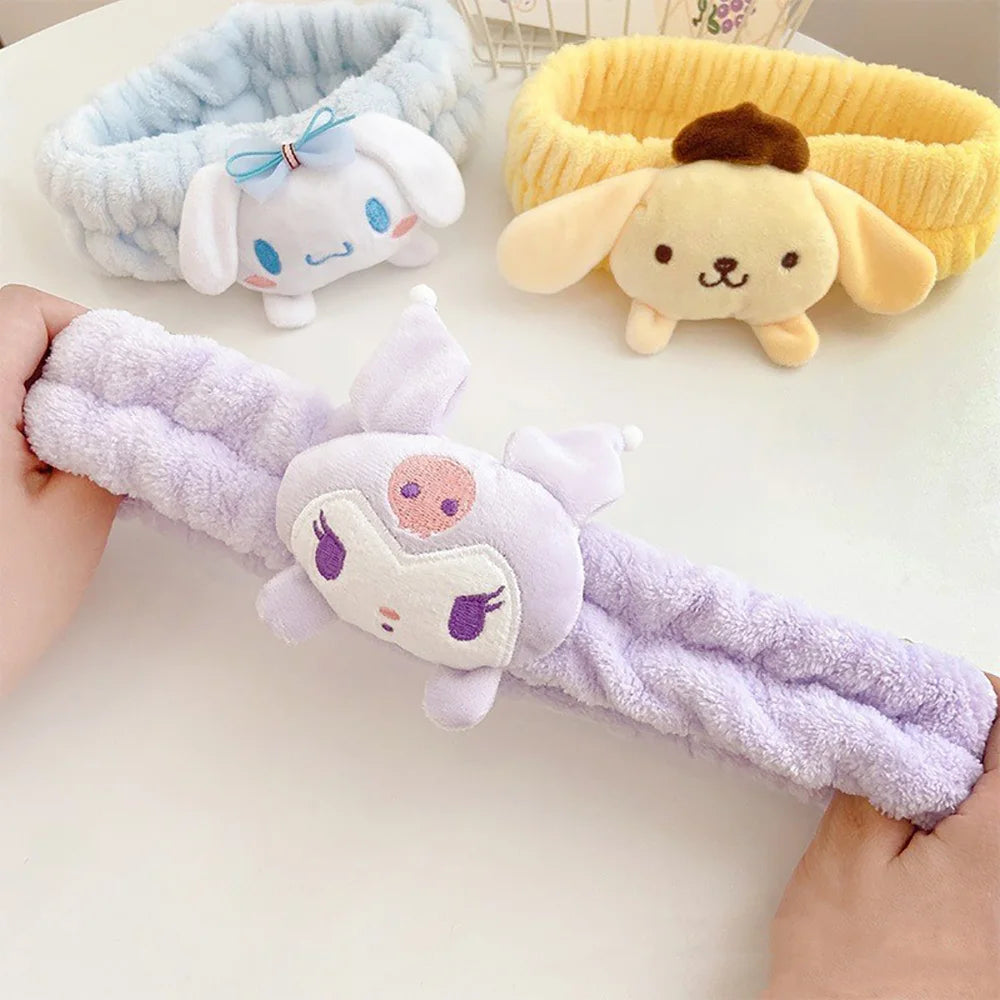 Sanrio Kawaii Plush Headband Cinnamoroll My Melody Kuromi Purin Makeup Wash Hair Ring Hair Accessories Bandwear Gifts For Girls