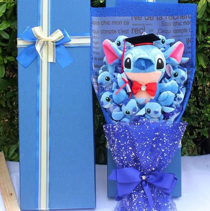 Disney Lilo Stitch Cartoon Flower Bouquet Plush Doll Kawaii Stitch Graduation Bouquet Toy Valentine Birtdhay Wedding Party Gift