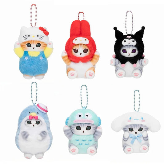 12CM Kawaii Mofusand Cross-Dressing Sanrio Hello Kitty Kuromi Hanyodon Plush keychain pendant Anime plush doll backpack pendant