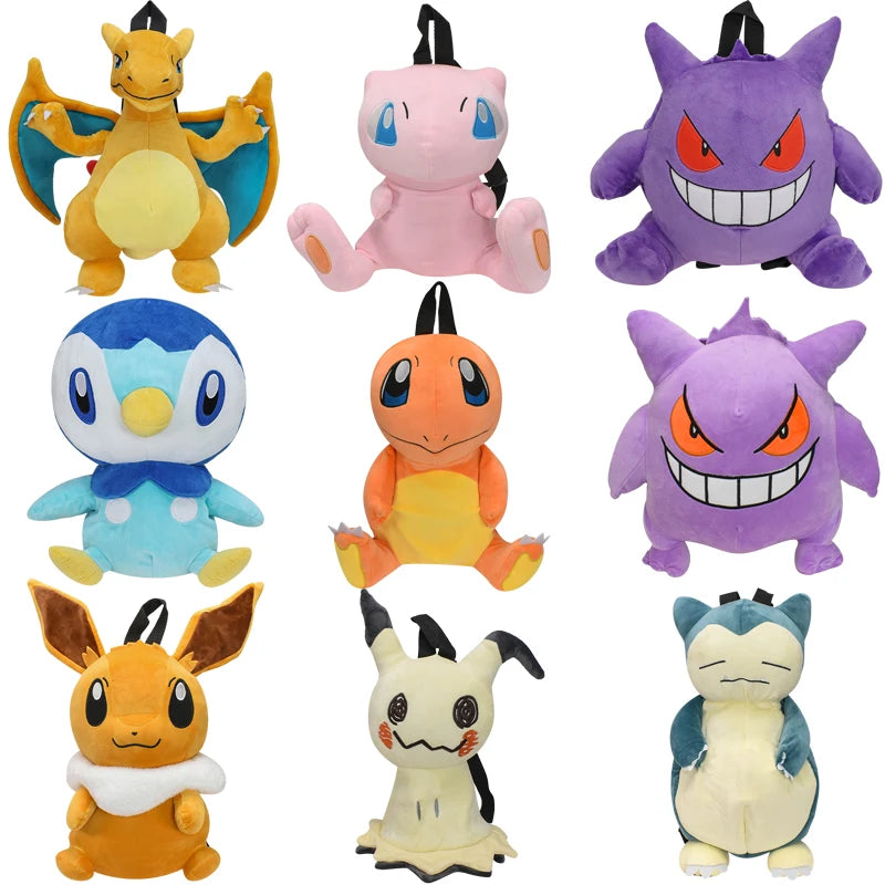 15 Styles Anime Mario Koopa Backpack Pokemon Charizard Mimikyu Eevee Snorlax Gengar Mew Plush Stuffed Toys Cartoon Peluche Dolls