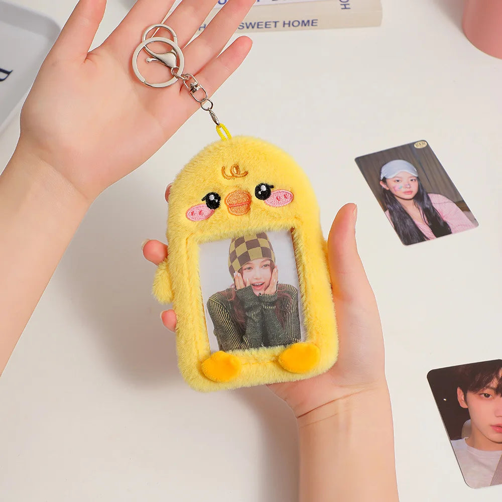 INS Cute Plush Dog Rabbit Photocard Holder Keychain Kpop Idol Photo Card Case Photo Bank Card Protective Case Display Holders