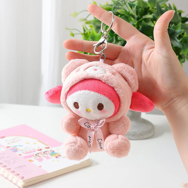 Sanrio Plush Keychain Toy Doll Kawaii Hello Kitty Melody Cinnamoroll Cartoon Backpack Pendant Decoration Women Student Girl Gift