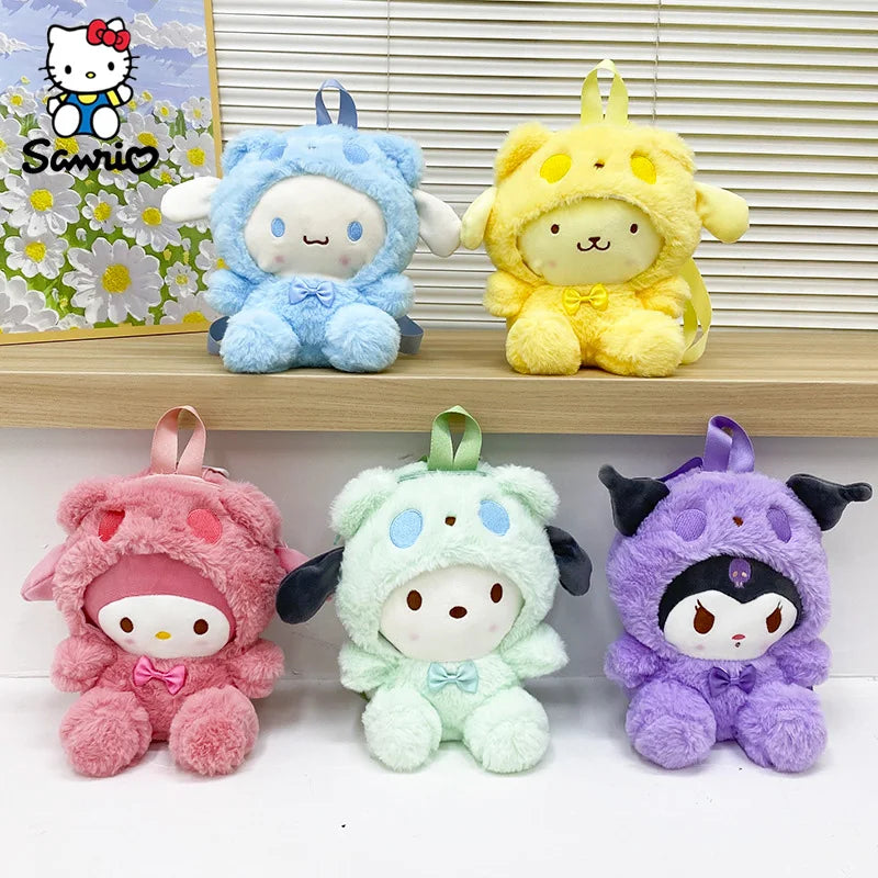 Kawaii Sanrio Backpack Plush Bag Kuromi Cinnamoroll Plush Dolls Backpack My Melody Stuffed Plush Storage Bags Kids Gift Toys