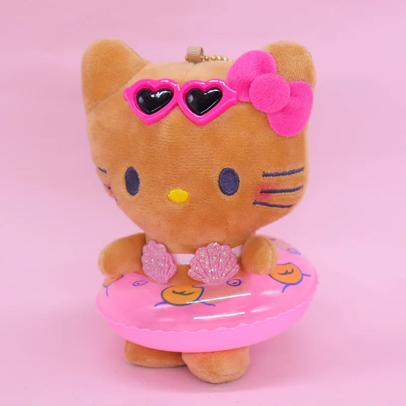 Sanrio Cute Plush Doll Swimming Ring Hello Kitty Car Keychain Children's School Bag Pendant Animation Peripheral Holiday Gift