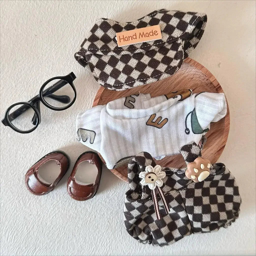 For 15-17cm Labubu clothes outfit v1/v2 macaron retro British plaid Handmade clothes set for labubu cloth