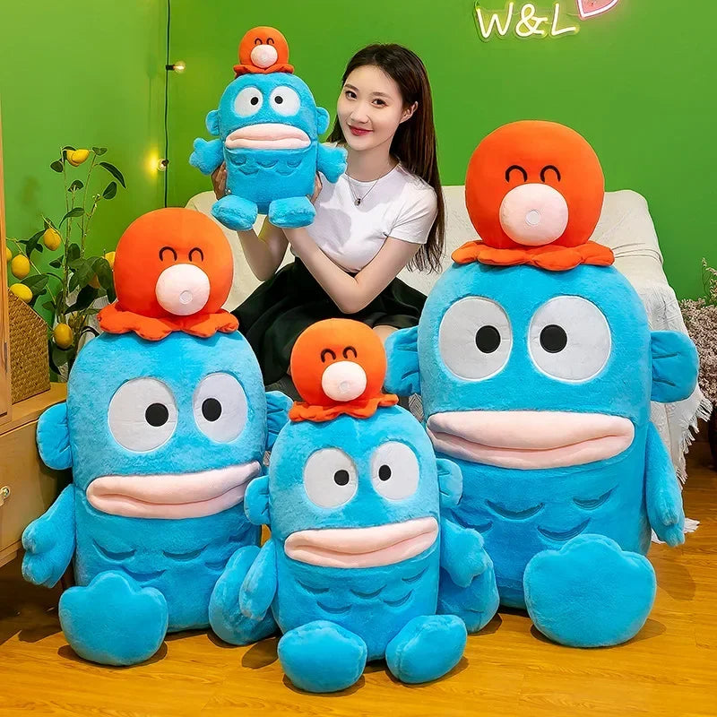 Sanrio Anime Hanton Plush Toy Cartoon Ugly Fish Doll Toy Blue Card Mermaid Hanton Doll Pillow Cushion Plush Toys Spot Kids Gift