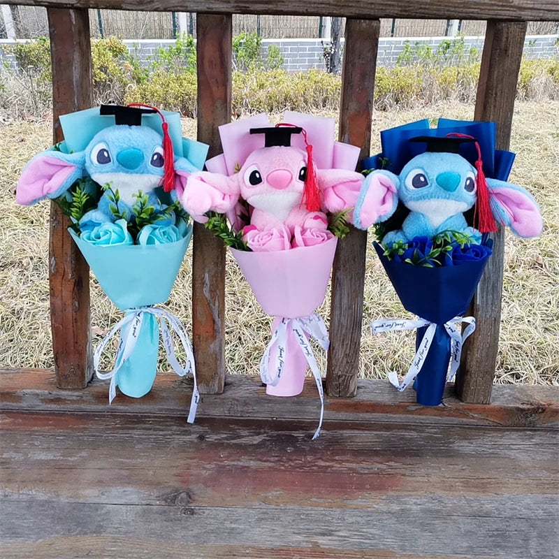 Lilo & Stitch Graduation Plush Bouquet  Anime Soft Stuffed Animals Children Birthday Home Decoration Christmas Party Gift