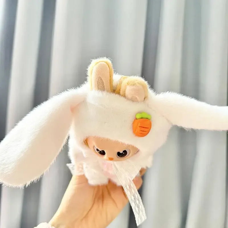 17cm Mini Plush Doll'S Clothes Outfit Accessories For Korea Kpop Exo Labubu Idol mink white rabbit two-piece setClothing Gift