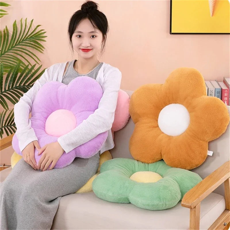 Winter Kawaii Colorful Flower Plush Pillow Soft Nap Office Classroom Chair Cushion Couch Pillow Bedroom