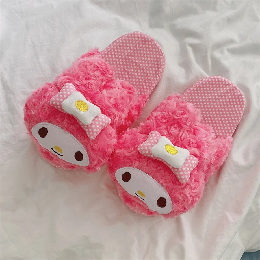 Kawaii Japanese Style Slippers Lovely Cotton Shoes My Melody Home Shoes Kuromi Cinnamoroll Warm Indoor Shoes For Winter Autumn